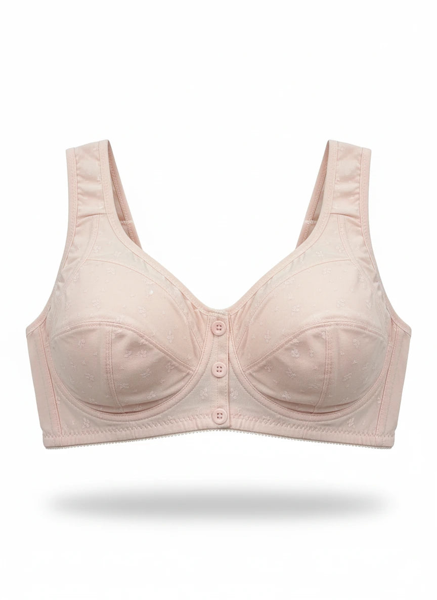 Roonisa Front-Button Cotton Bra – Breathable Wireless Comfort Bra