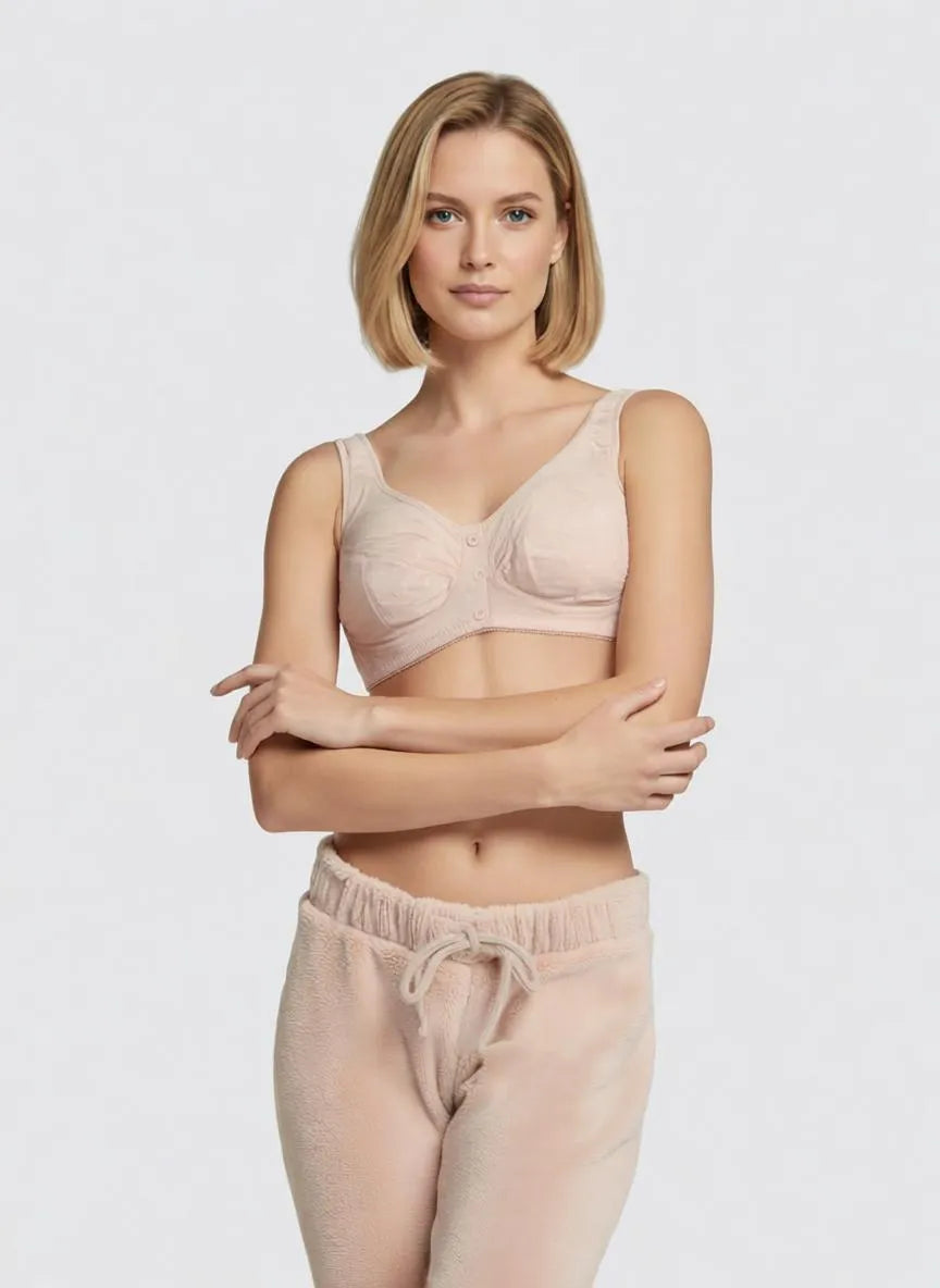 Roonisa Front-Button Cotton Bra – Breathable Wireless Comfort Bra