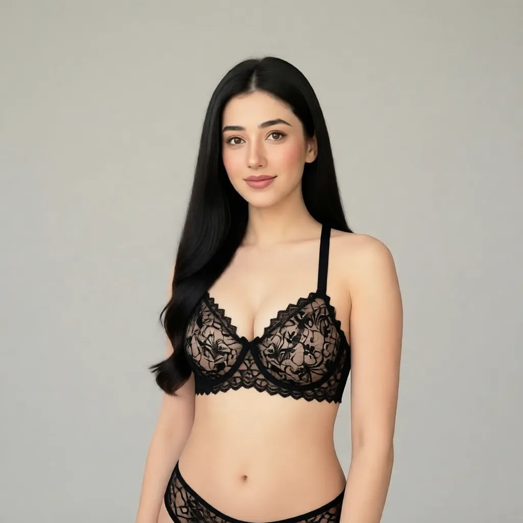 Roonisa Signature Pack of 2 Embroidered Net Cotton Bras – Non-Padded & Non-Wired
